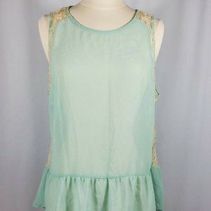 Pins and Needles Women's Top Size L Sleeveless Sheer Turquoise Tank Lace Detail